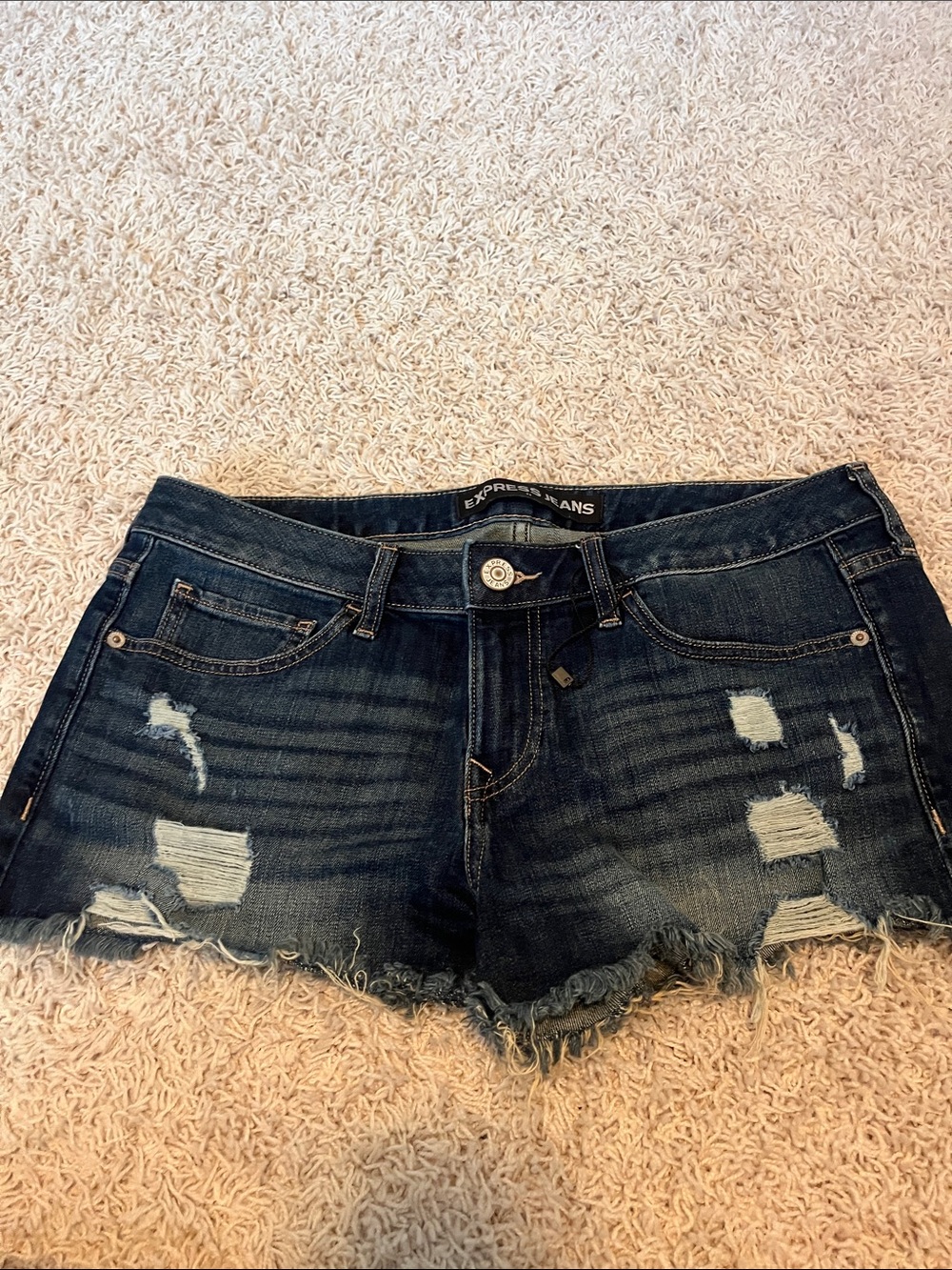 Express Dark Indigo Distressed Denim Jean Shorts